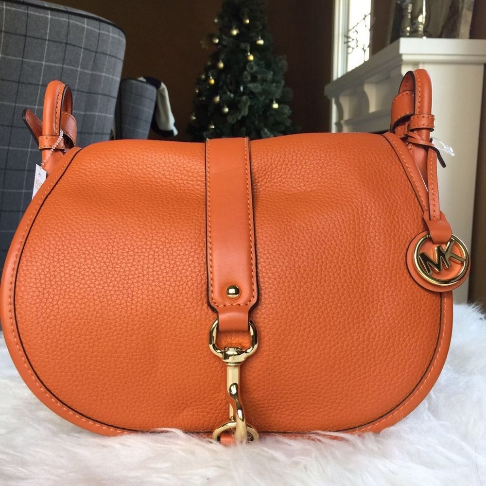 NWT Michael Kors Jamie Large Saddle Crossbody Leather Orange